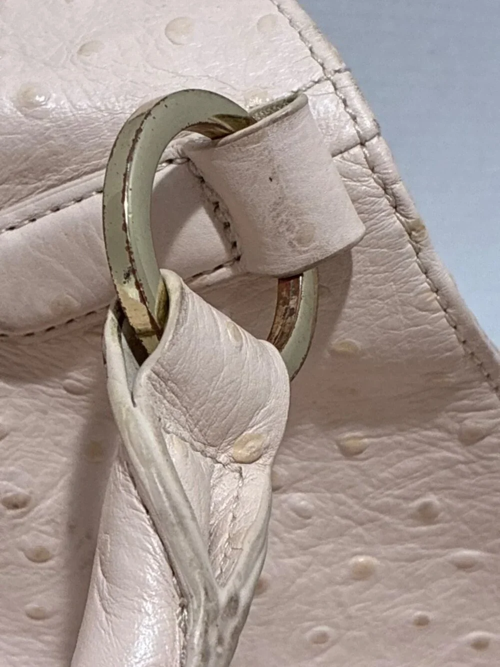 G.I.L.I. cream ostrich-embossed leather satchel gold-tone hardware dual handle